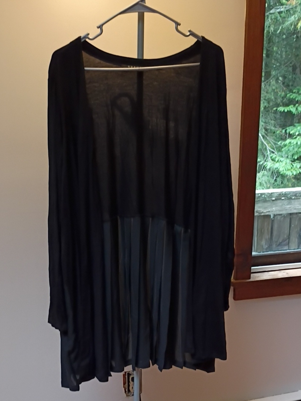 Cyrus Black Long Sheer Open Tunic with Pleated Hem